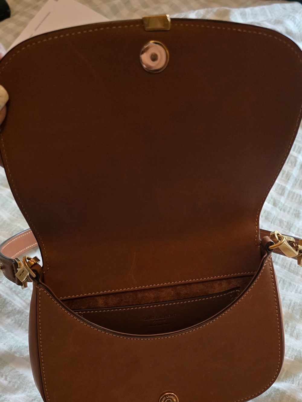 Saint Laurent Tan/Brown Leather Saddle Crossbody with Gold YSL Logo - Picture 4 of 5